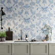 GDE0001 First Flight Endless Mural Peel and Stick Wallpaper Two Panels 26 inch Wide x 6 Ft High in Light Gray Muted Navy Soft Blue