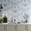 GDE0001 First Flight Endless Mural Peel and Stick Wallpaper Two Panels 26 inch Wide x 6 Ft High in Light Gray Muted Navy Soft Blue