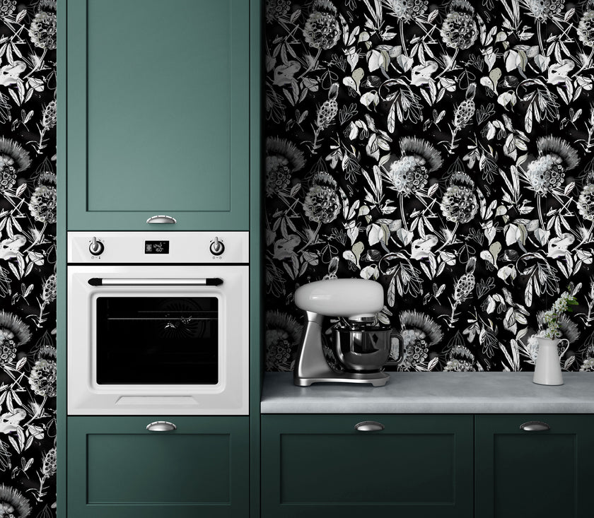 GDSL5020 Thistle Premium Peel and Stick Wallpaper Panel 26 inch Wide in Black White