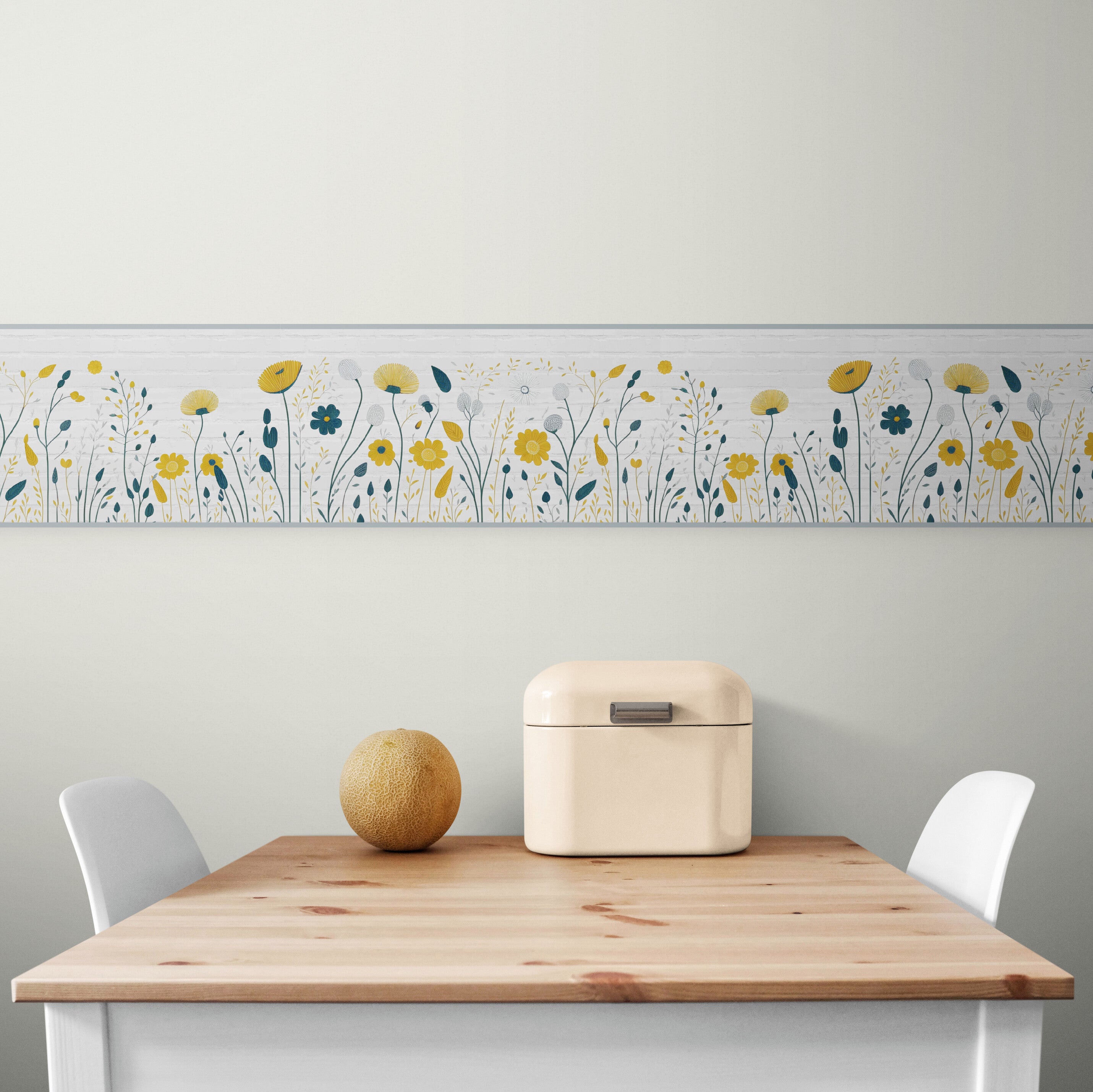 GB5050 City Wildflowers Peel and Stick Wallpaper Border 10in Height x 15ft Long Gray Yellow