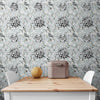 GDSL5003 Dahlias Premium Peel and Stick Wallpaper Panel 26 inch Wide in Light Teal White Black
