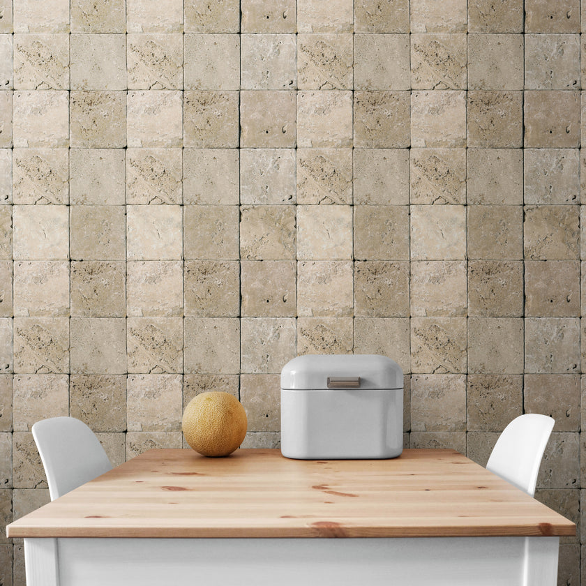 GW7121 Square tumbled Stone Wallpaper Roll 19 inch Wide x 18 ft. Long in Beige