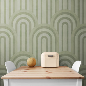 GP1033 Narrow Retro Arches Wallpaper Panels in Muted Moss Green