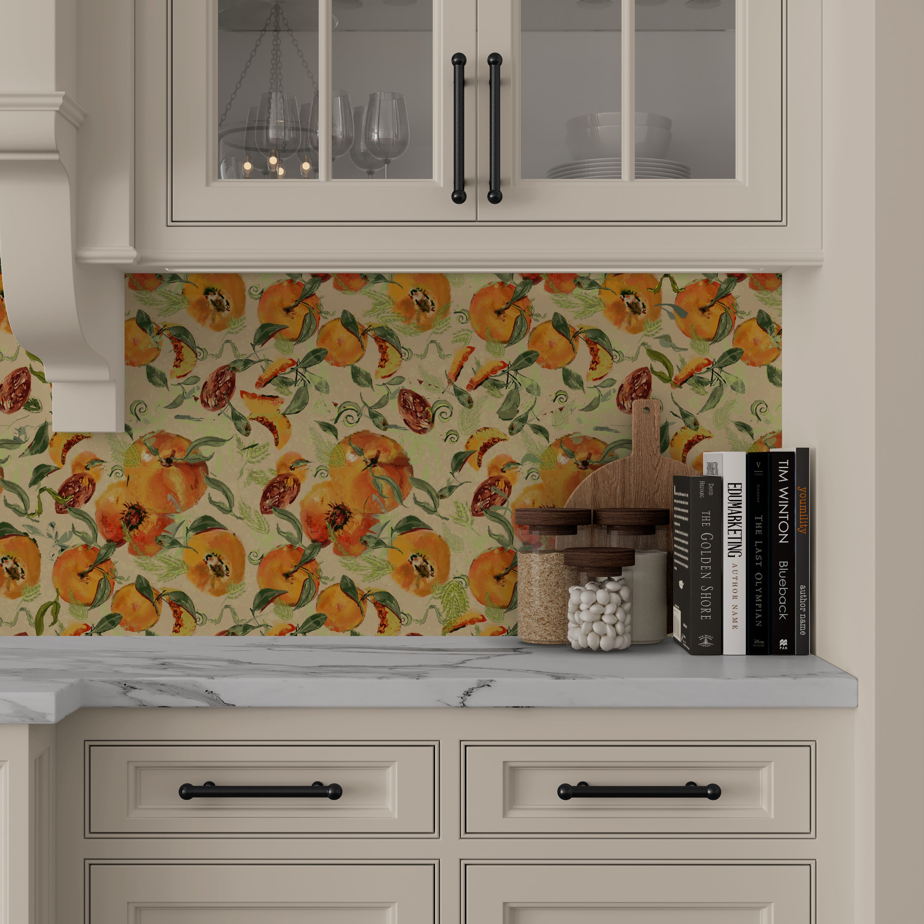 GDSL5030 Peaches Premium Peel and Stick Wallpaper Panel 26 inch Wide in Orange Green Tan