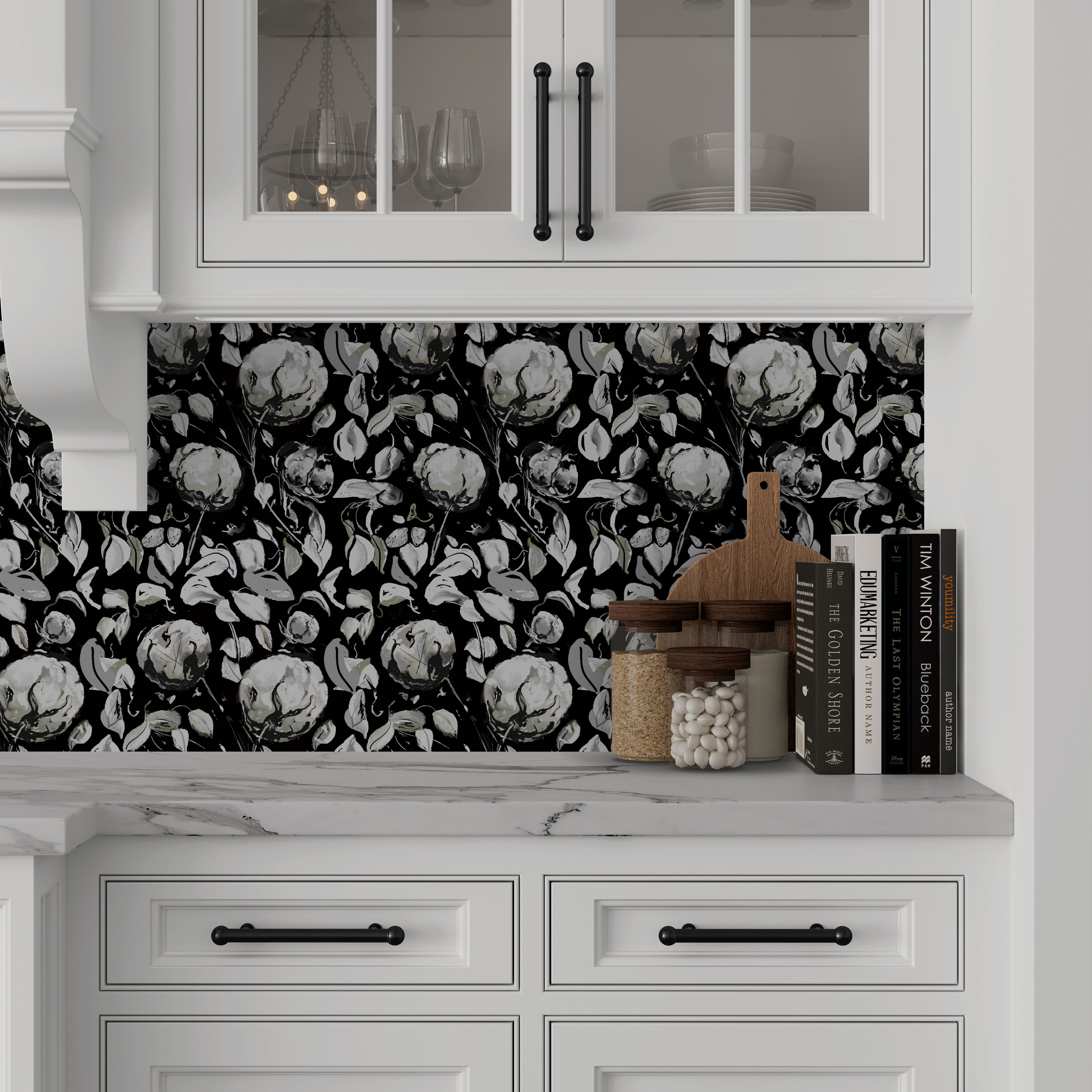 GDSL5010 Cotton Premium Peel and Stick Wallpaper Panel 26 inch Wide in Black White Gray Muted Green
