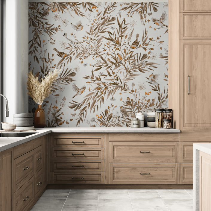 GDSE3172 Playful Robin Wallpaper Premium Peel and Stick Material 26in Wide x 6ft, 9 ft, 12ft, Black