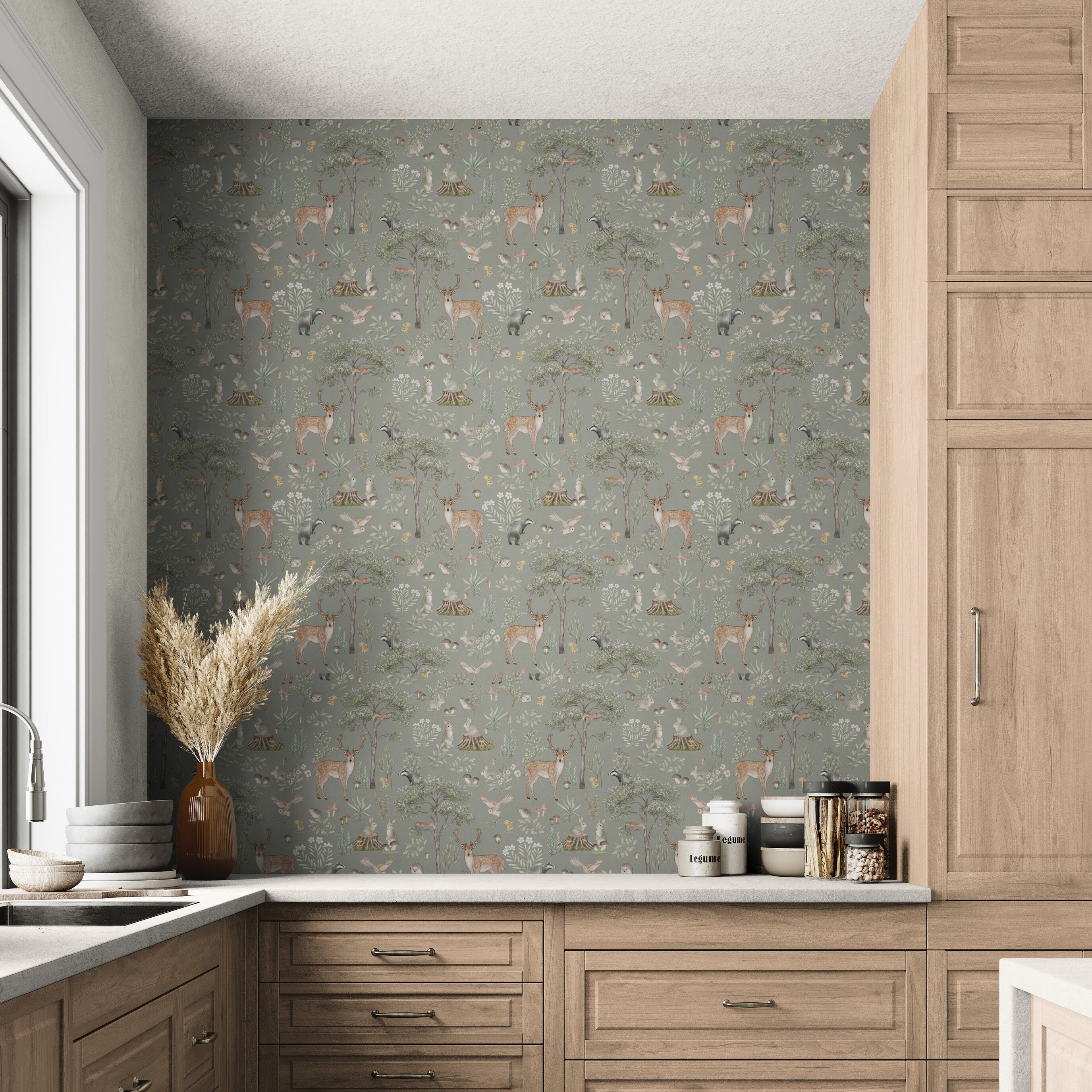 GDSE3273 Fantastic Forest Wallpaper Premium Peel and Stick Material 26in Wide x 9 ft. Vintage Green