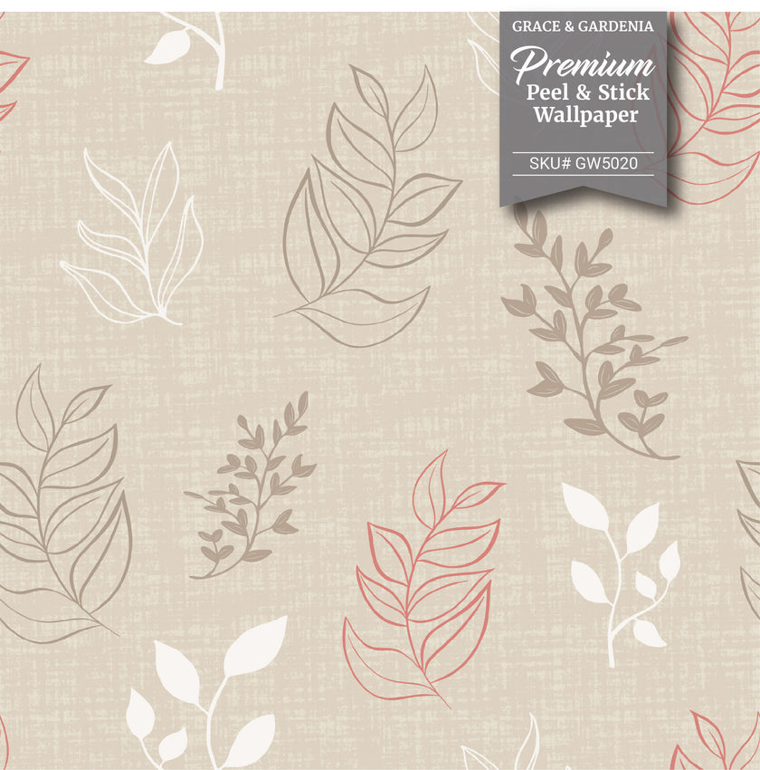 GW5020 Botanical Fronds Wallpaper Roll 19 inch Wide x 18 ft. Long in Brown Gray Tan