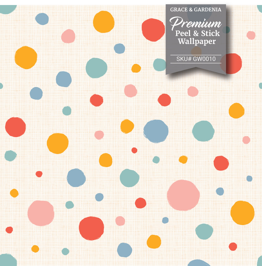 GW0010 Quirky Polka Dots Wallpaper Roll 19 inch Wide x 18 ft. Long in Red Yellow Blue