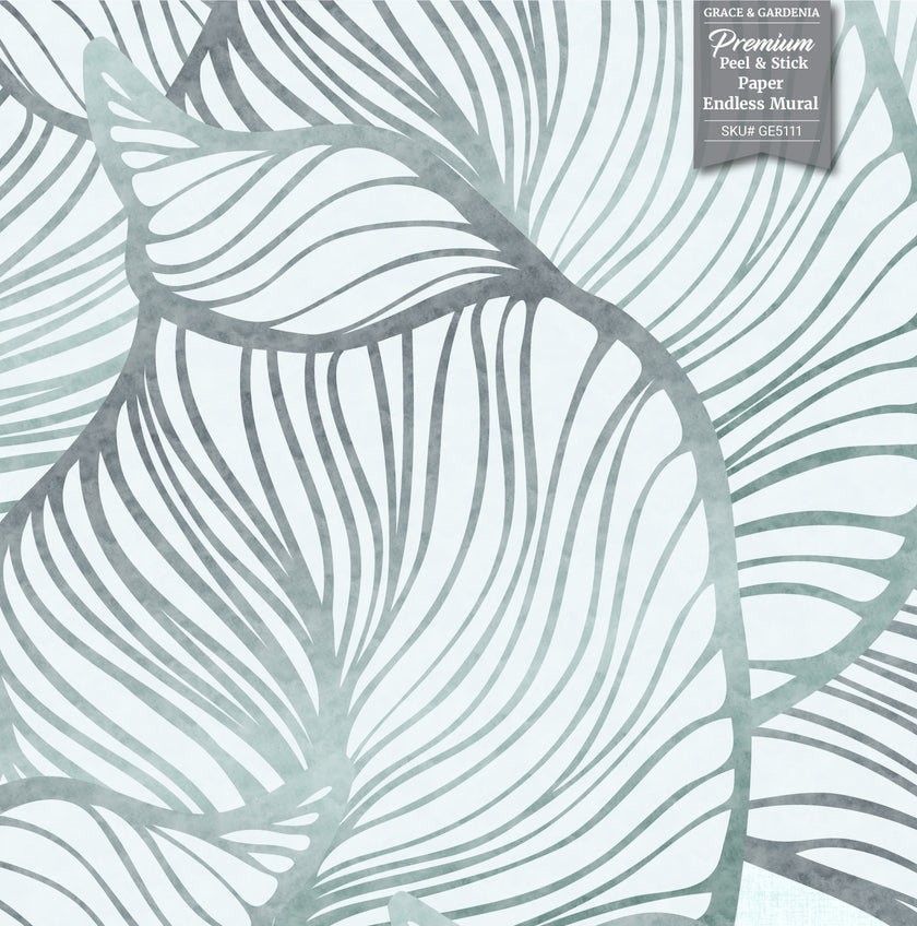 GE5112 Large Tropical herbage Endless Murals in Gray Black