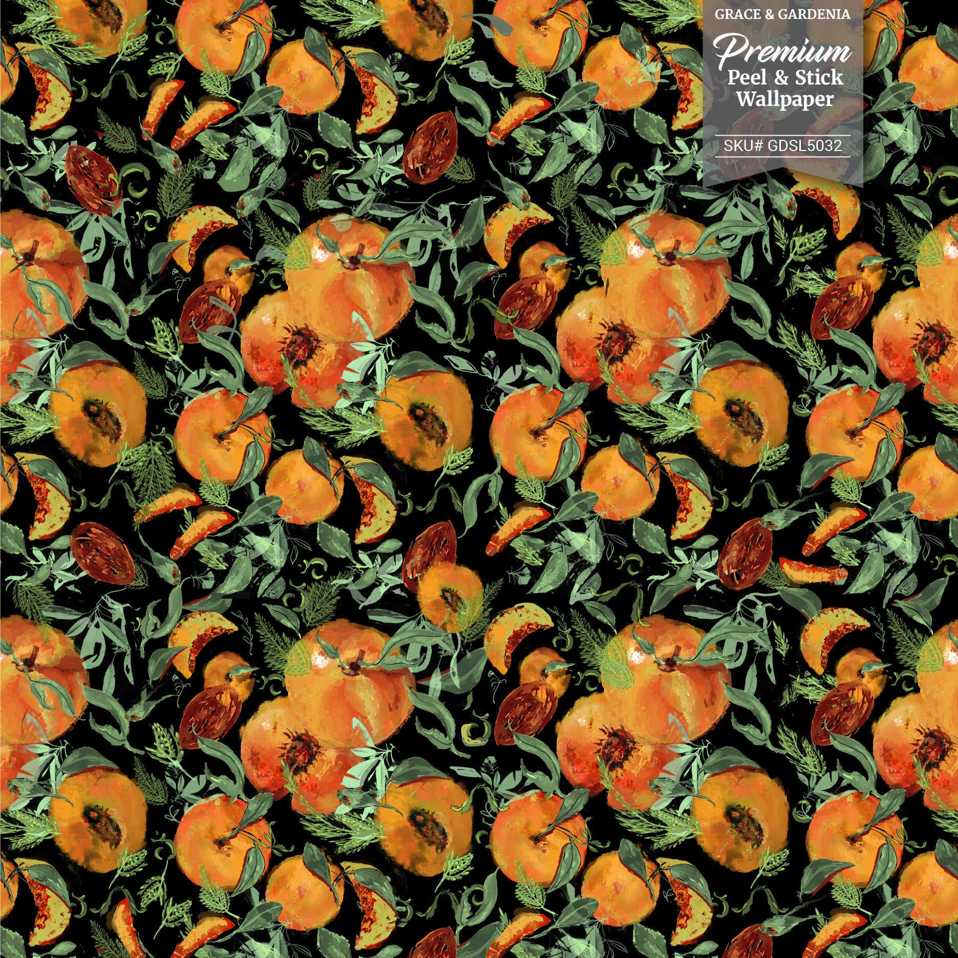 GDSL5030 Peaches Premium Peel and Stick Wallpaper Panel 26 inch Wide in Orange Green Tan