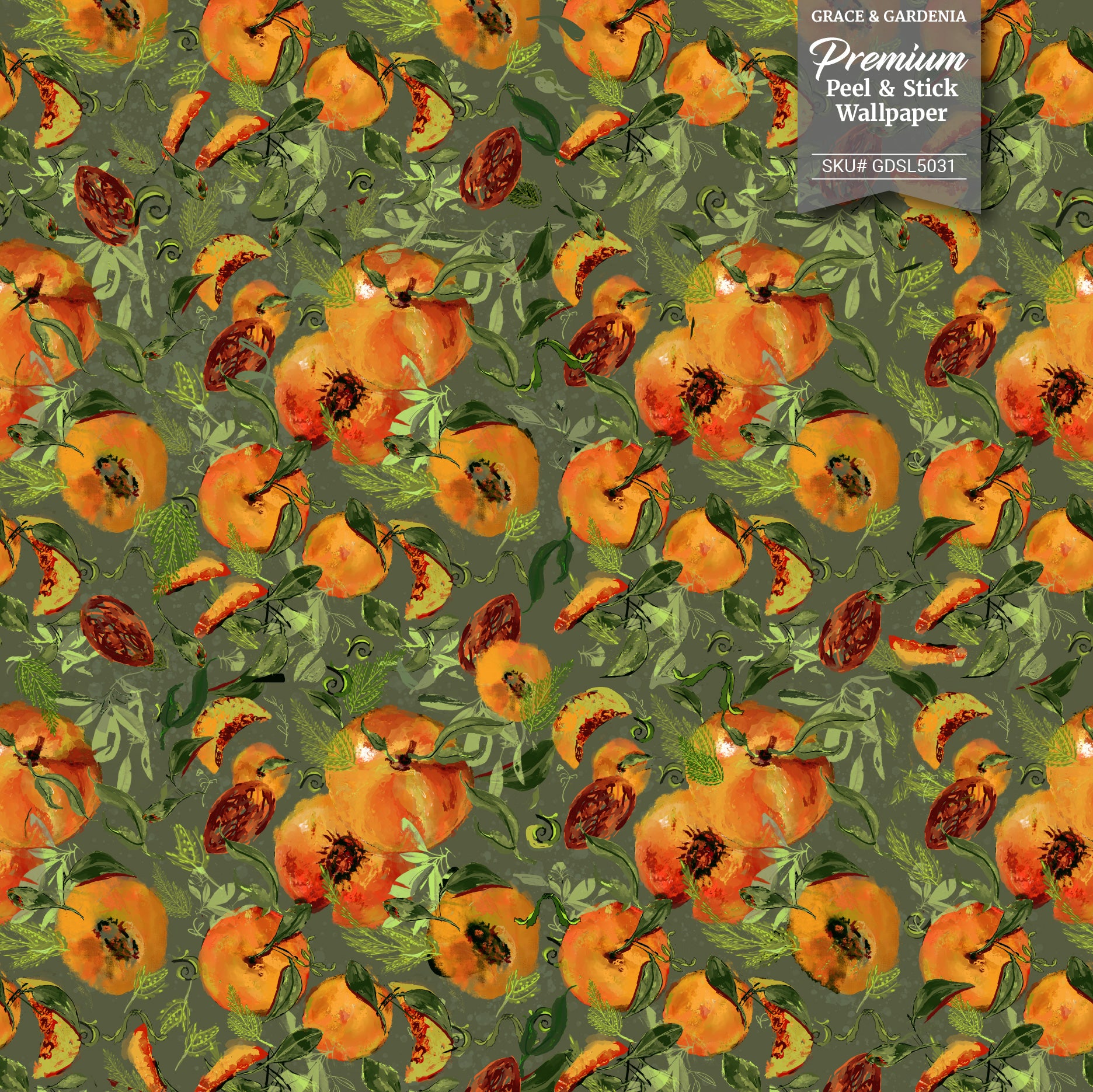 GDSL5030 Peaches Premium Peel and Stick Wallpaper Panel 26 inch Wide in Orange Green Tan