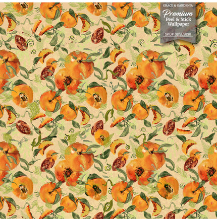 GDSL5030 Peaches Premium Peel and Stick Wallpaper Panel 26 inch Wide in Orange Green Tan