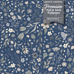 GP5010 Folk Florals Wallpaper Panels in Multi-Color Blue