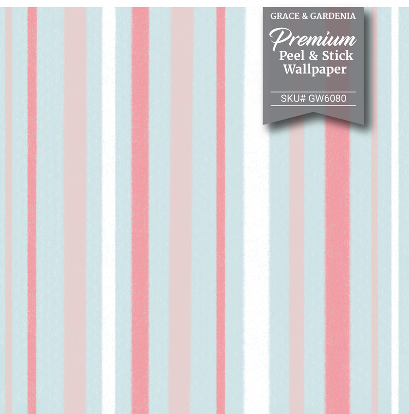 GW6080 Tousled Stripe Wallpaper Roll 19 inch Wide x 18 ft. Long in Pink Blue