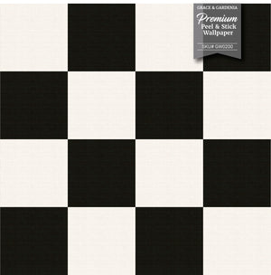 GW0200 Check Faux Grasscloth Plain weave Texture Wallpaper Roll 19 inch Wide x 18 ft. Long in Black White