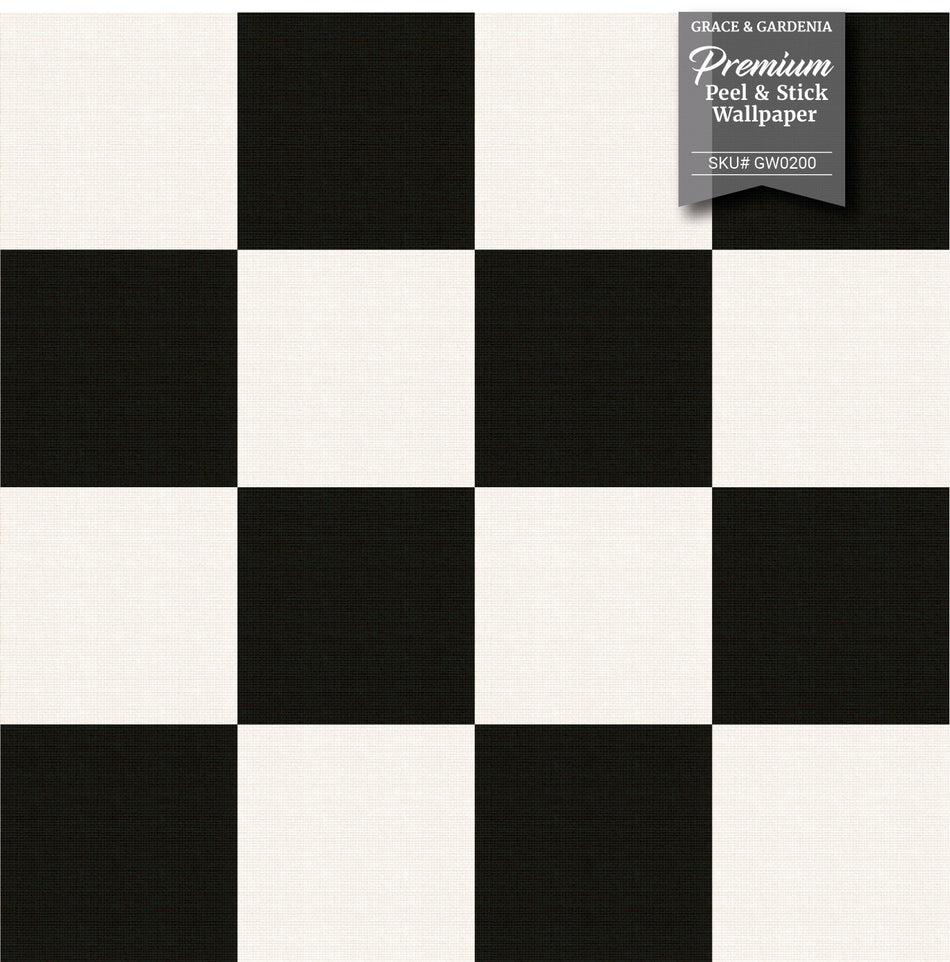 GW0200 Check Faux Grasscloth Plain weave Texture Wallpaper Roll 19 inch Wide x 18 ft. Long in Black White