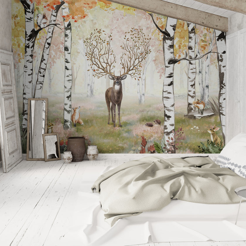 GDSE3000 Amazing Antlers Autumn Wallpaper Mural, Premium Peel and Stick Material 26in Wide x 9 ft. Multi-colored
