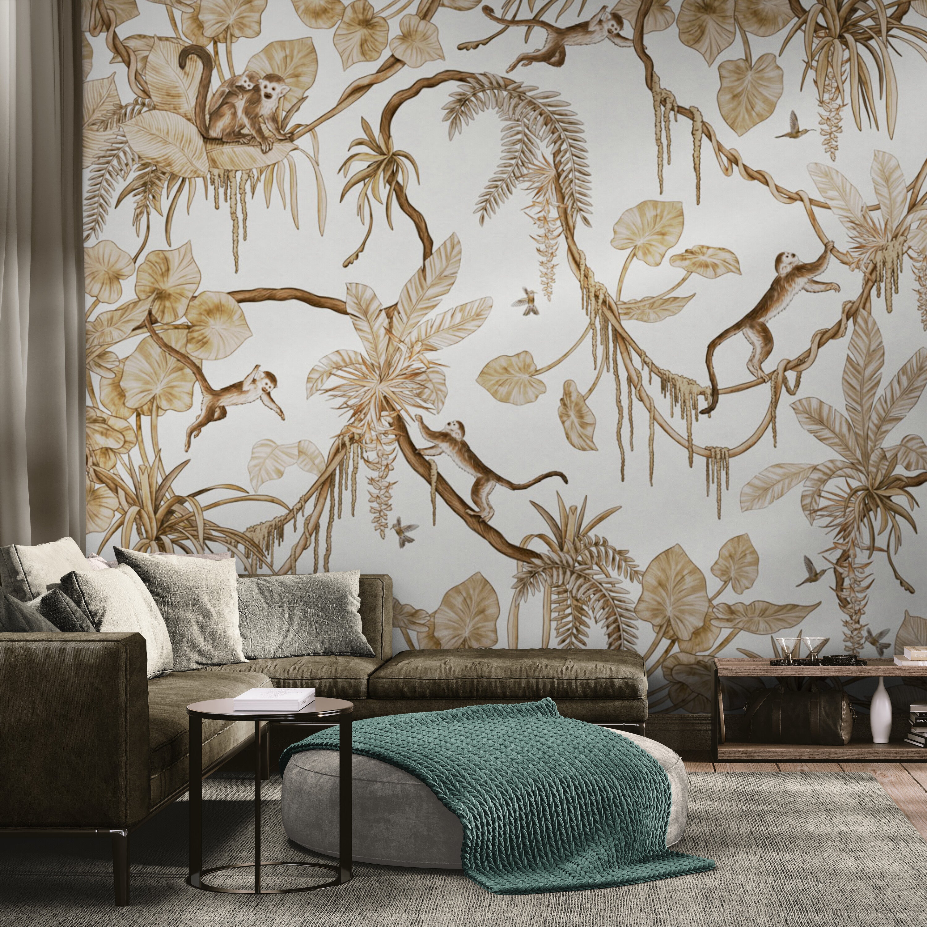 GDSE3162 Playful Monkey Wallpaper Premium Peel and Stick Material 26in Wide x 6ft, 9 ft, 12ft, White