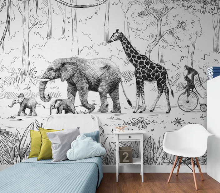 GDSE3010 Animal Parade Wallpaper Mural Premium Peel and Stick Material 26in Wide x 9 ft. Brown