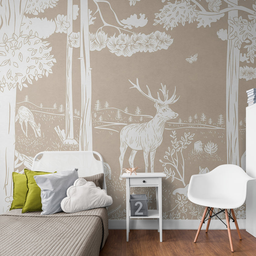 GDSE3083 Monochrome Forest Wallpaper Premium Peel and Stick Material 26in Wide x 9 ft. Light Brown