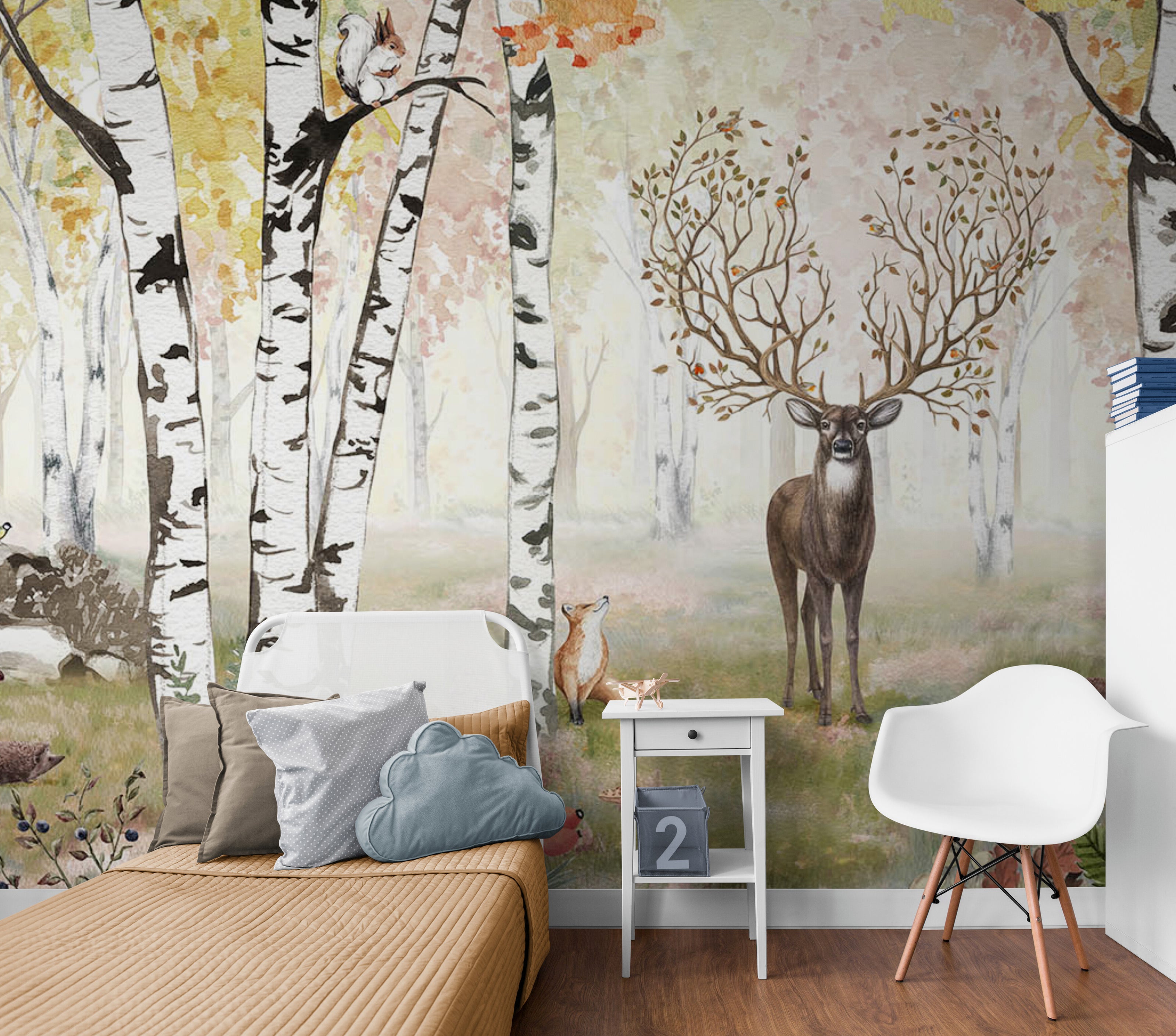 GDSE3000 Amazing Antlers Autumn Wallpaper Mural, Premium Peel and Stick Material 26in Wide x 9 ft. Multi-colored