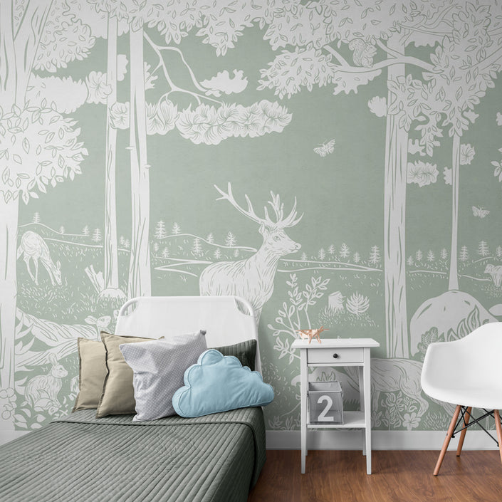 GDSE3086 Monochrome Forest Wallpaper Premium Peel and Stick Material 26in Wide x 9 ft. Light Green
