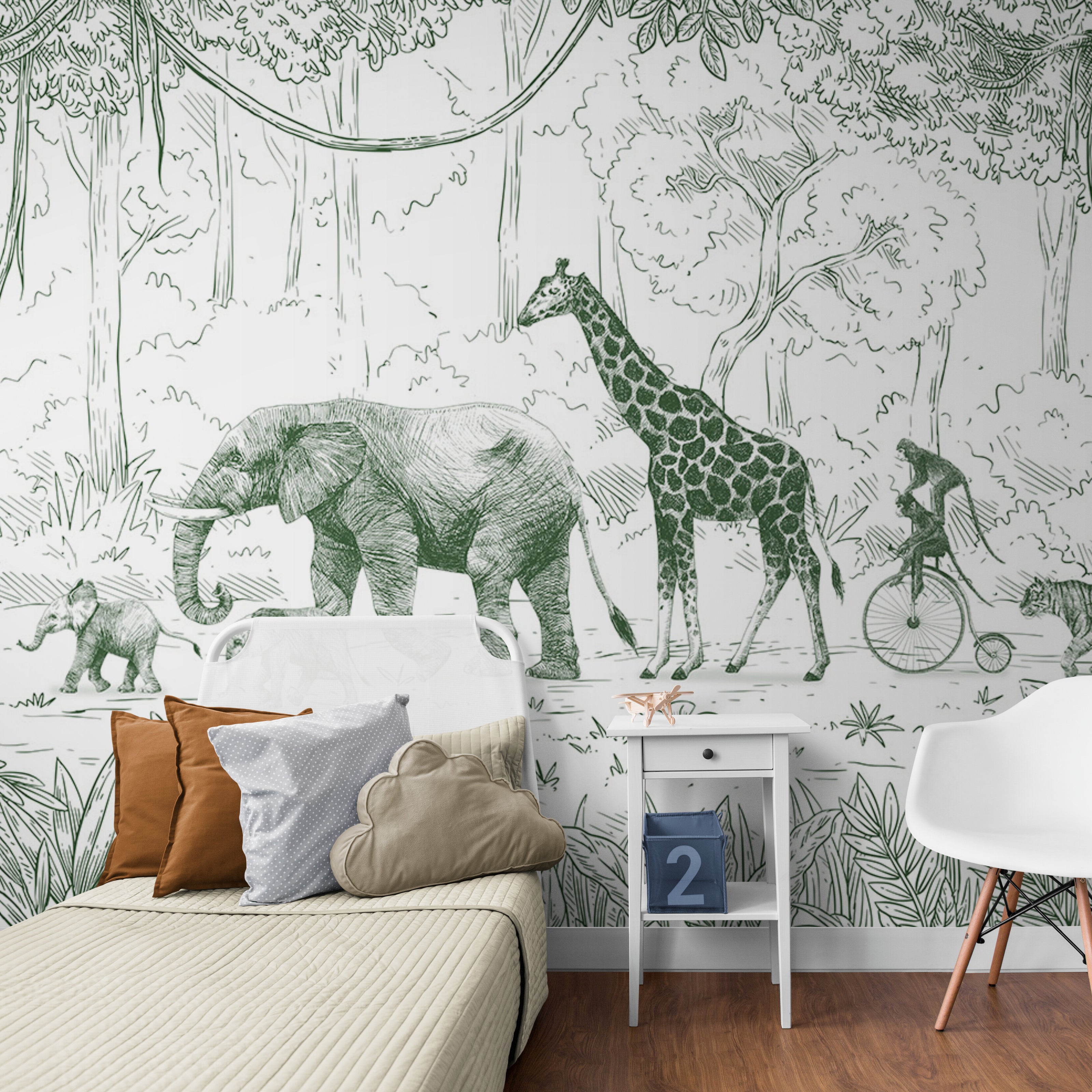 GDSE3012 Animal Parade Wallpaper Mural Premium Peel and Stick Material 26in Wide x 9 ft. Green