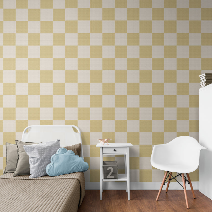 GW0201 Check Faux Grasscloth Plain weave Texture Wallpaper Roll 19 inch Wide x 18 ft. Long in White Tan