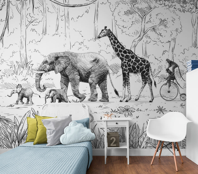 GDSE3012 Animal Parade Wallpaper Mural Premium Peel and Stick Material 26in Wide x 9 ft. Green