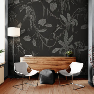 GDSE3153 Playful Monkey Wallpaper Premium Peel and Stick Material 26in Wide x 6ft, 9 ft, 12ft, Monochrome Blue