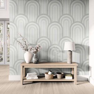 GP1036 Narrow Retro Arches Wallpaper Panels 26in Wide in Light Gray Beige