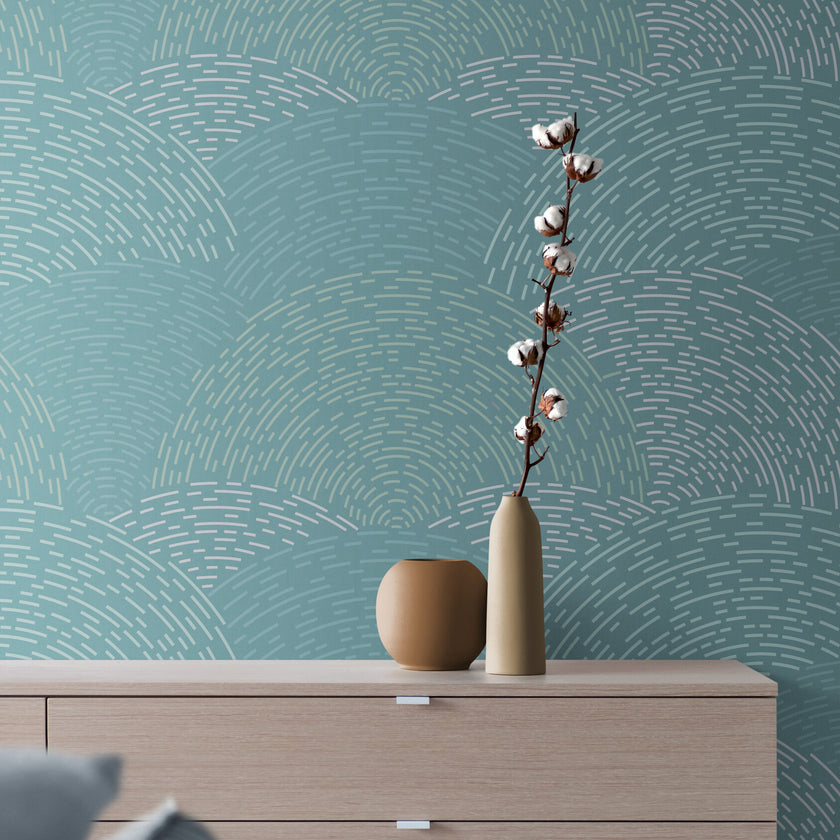 GE0003 Radial Escape Grace & Gardenia Endless Mural Teal