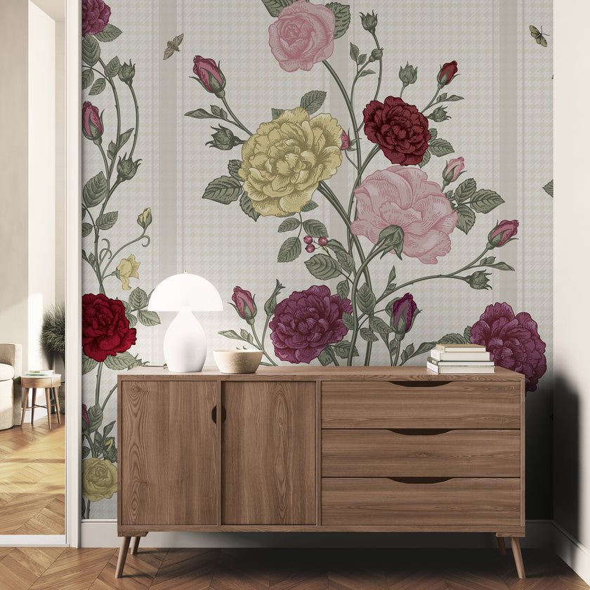 GE5082 Rose Bush Stripe Endless Mural in Beige