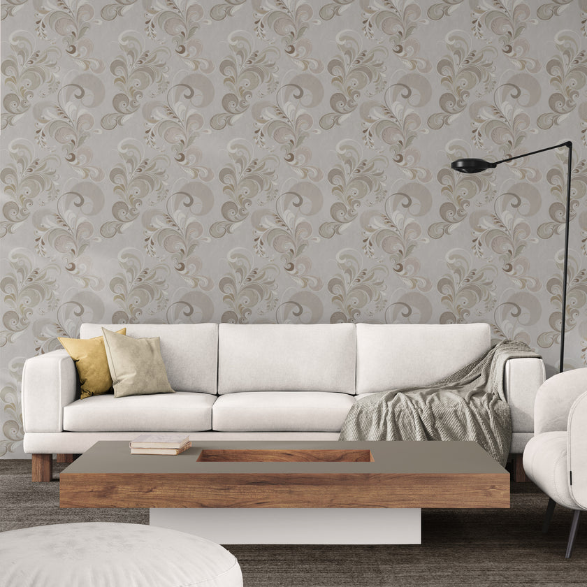 GDM0023 Marina Makaron Designs Paisley in Beige Gray Soft Pink Wallpaper Panel 26 inch Wide x 6ft, 9ft, and 12ft Long