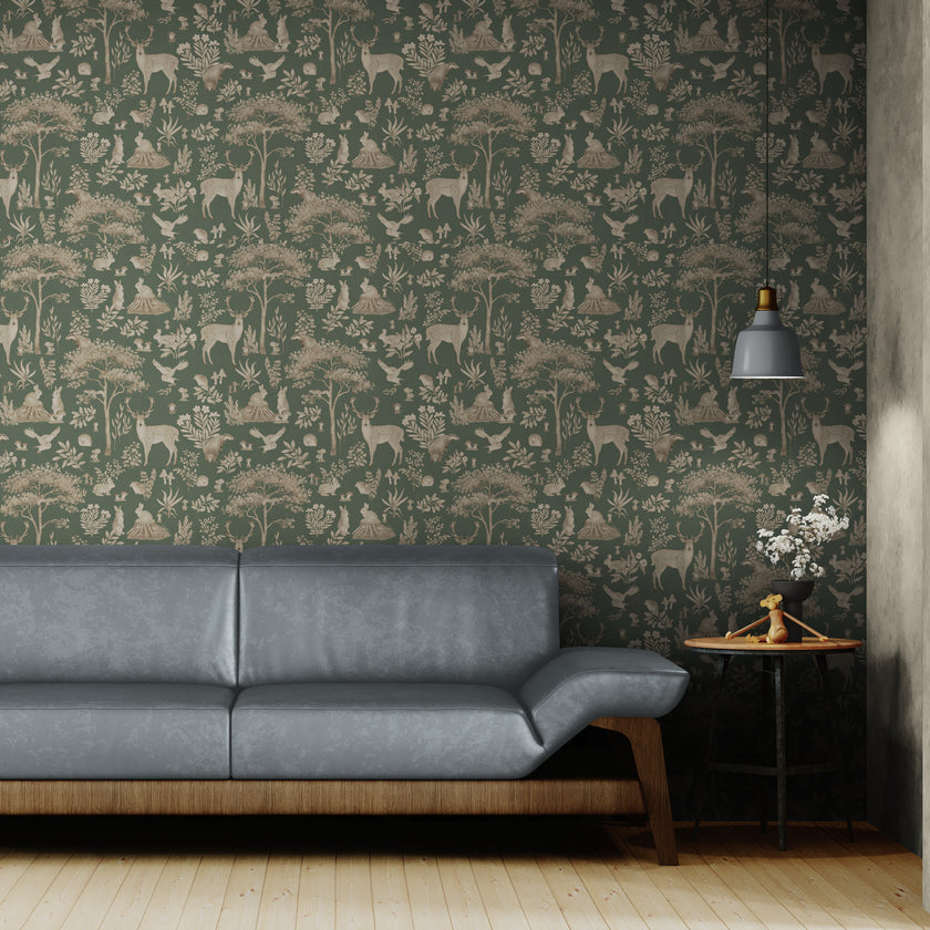 GDSE3273 Fantastic Forest Wallpaper Premium Peel and Stick Material 26in Wide x 9 ft. Vintage Green