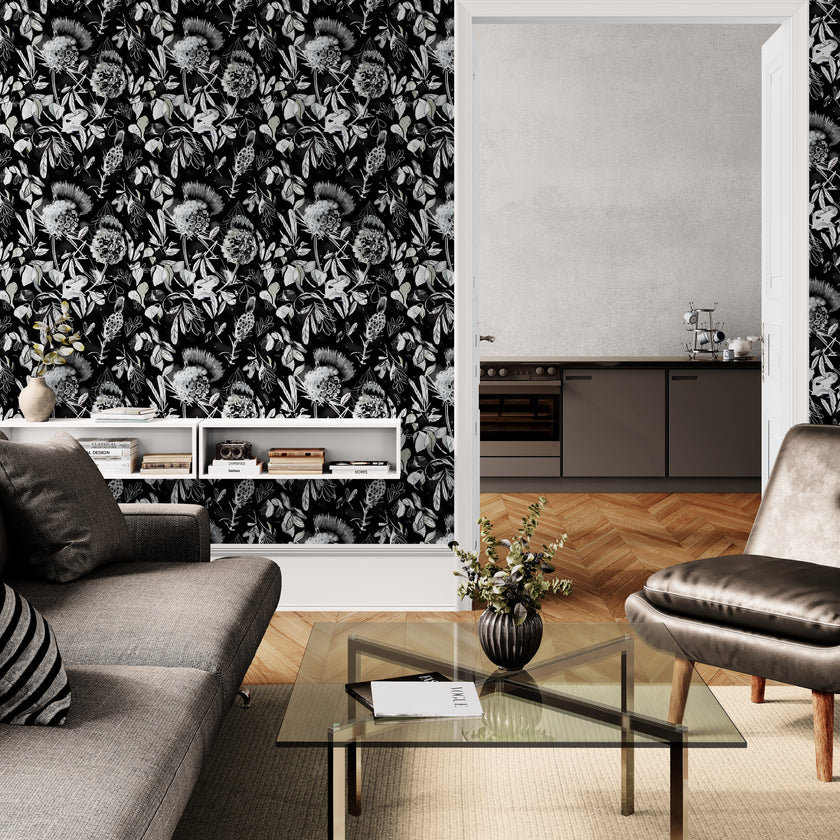 GDSL5020 Thistle Premium Peel and Stick Wallpaper Panel 26 inch Wide in Black White