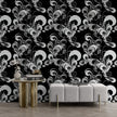 GDM0020 Marina Makaron Designs Paisley in Black Gray Off White Wallpaper Panel 26 inch Wide x 6ft, 9ft, and 12ft Long