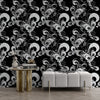 GDM0020 Marina Makaron Designs Paisley in Black Gray Off White Wallpaper Panel 26 inch Wide x 6ft, 9ft, and 12ft Long