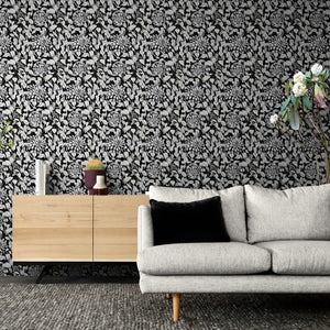 GDSL5001 Dahlias Premium Peel and Stick Wallpaper Panel 26 inch Wide in Black White Muted Green