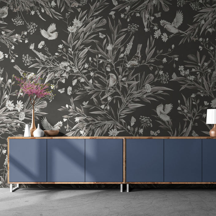 GDSE3180 Playful Robin Wallpaper Premium Peel and Stick Material 26in Wide x 6ft, 9 ft, 12ft, Vintage Green