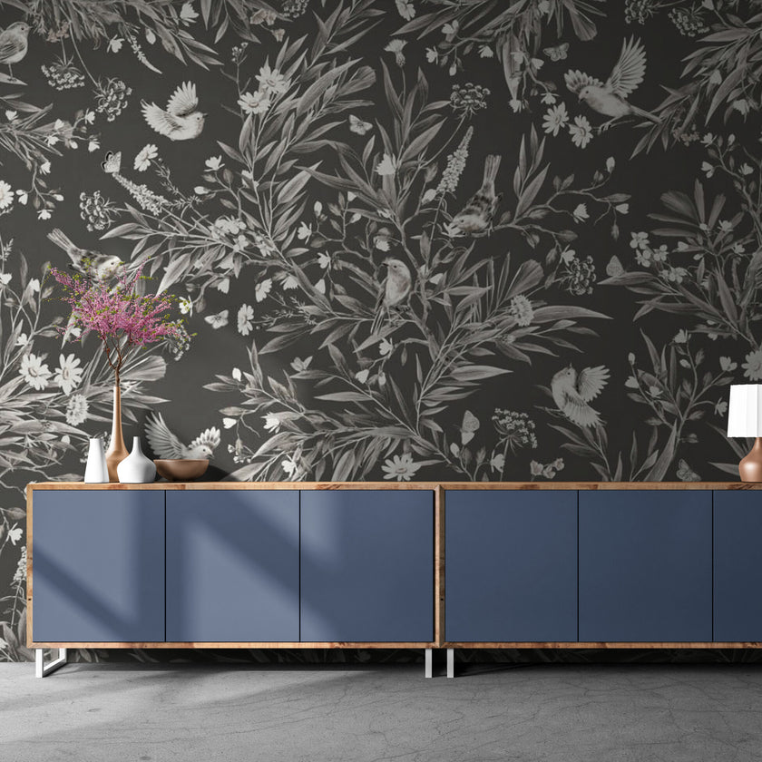 GDSE3180 Playful Robin Wallpaper Premium Peel and Stick Material 26in Wide x 6ft, 9 ft, 12ft, Vintage Green