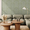 GP1033 Narrow Retro Arches Wallpaper Panels in Muted Moss Green