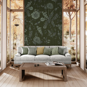 GE5073 Vintage Stripe Botanical Endless Murals in Dark Olive Green