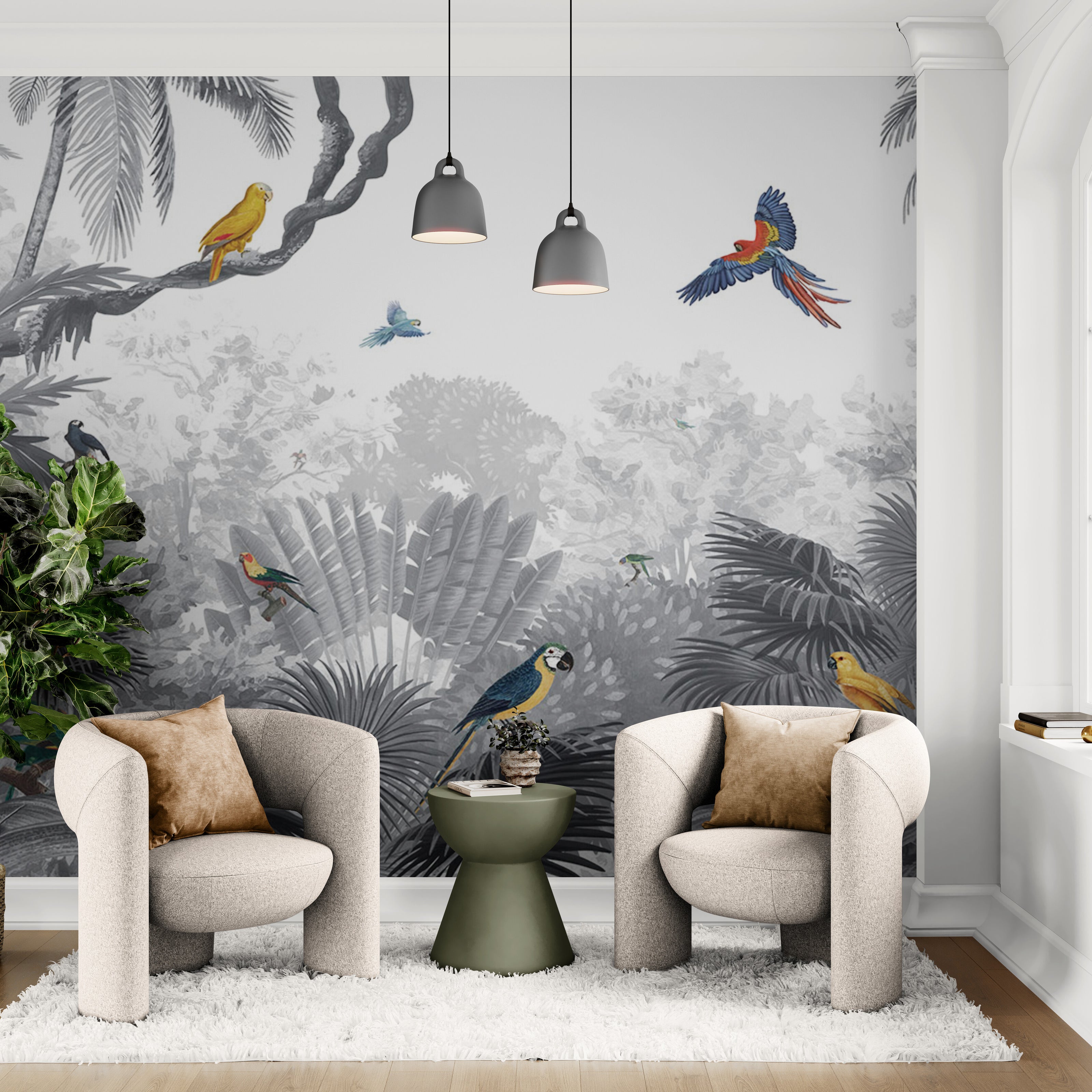 GDSE3030 Canopy Jungle Wallpaper Mural Premium Peel and Stick Material 26in Wide x 9 ft. Gray