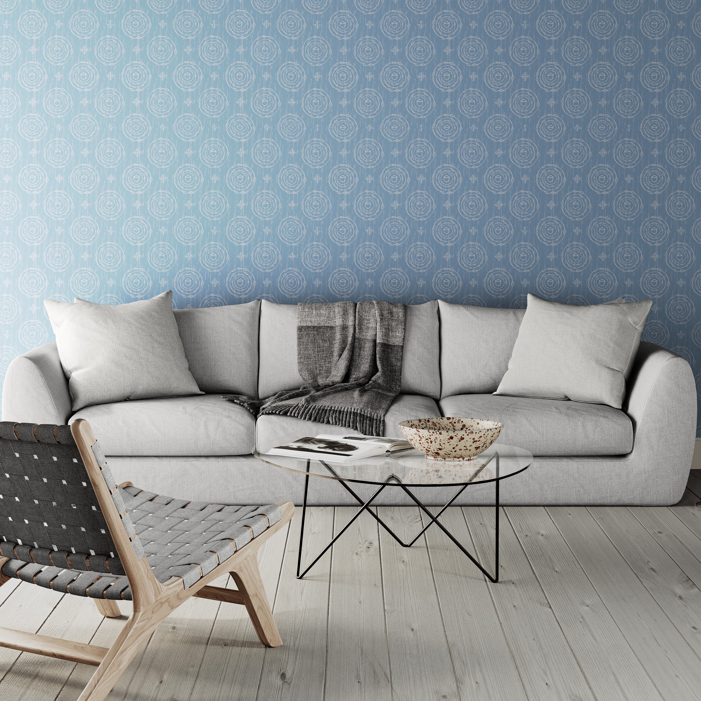GDW0001 Ages And Stages Wallpaper Roll 19 inch Wide x 18 ft. Long in Denim Wash Blue Off White