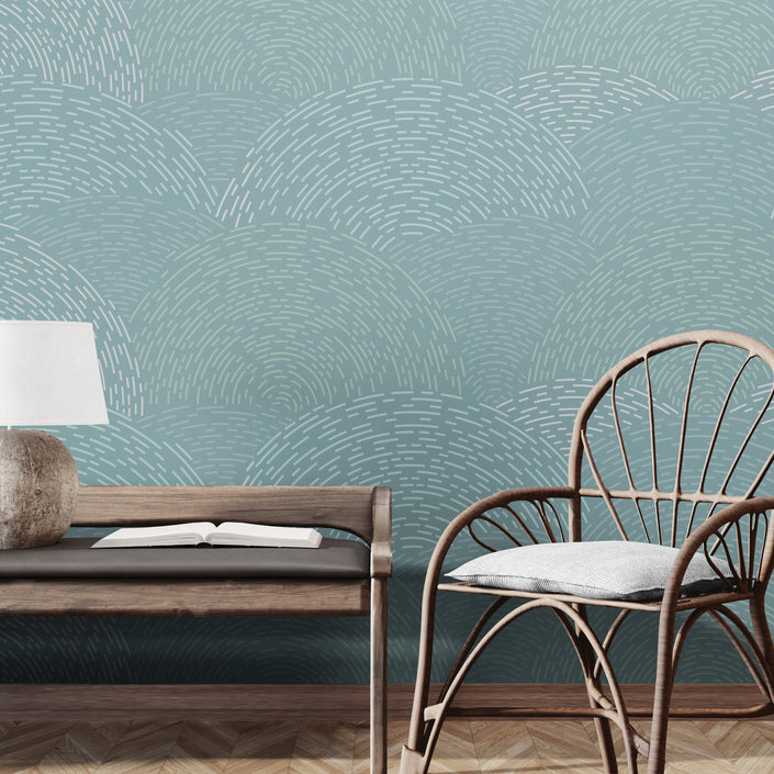 GE0003 Radial Escape Grace & Gardenia Endless Mural Teal