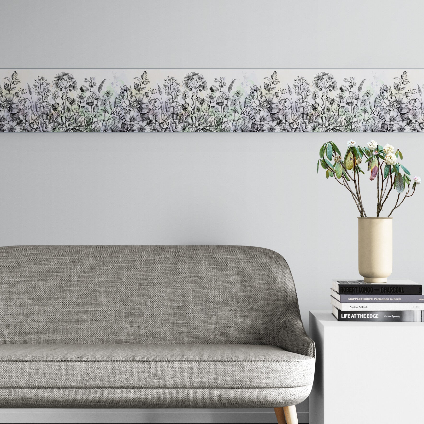 GB5001 Etched Blossom Peel and Stick Wallpaper Border 10in or 8in Height x 15ft Long Gray Teal Blue