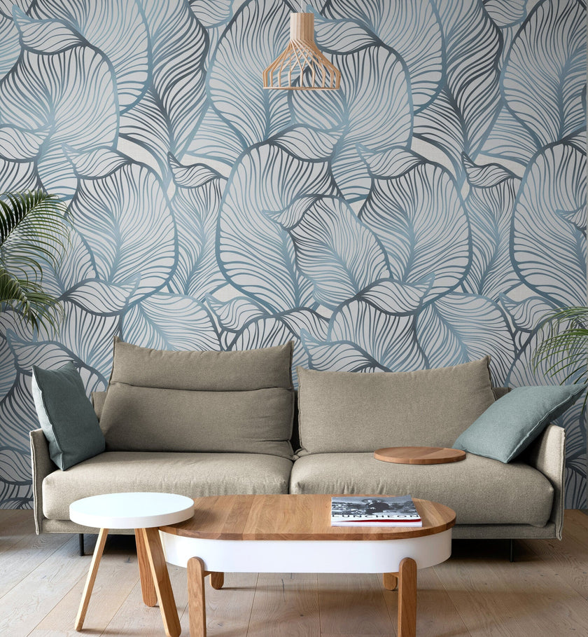 GE5111 Large Tropical Herbage Endless Murals Blue Gray