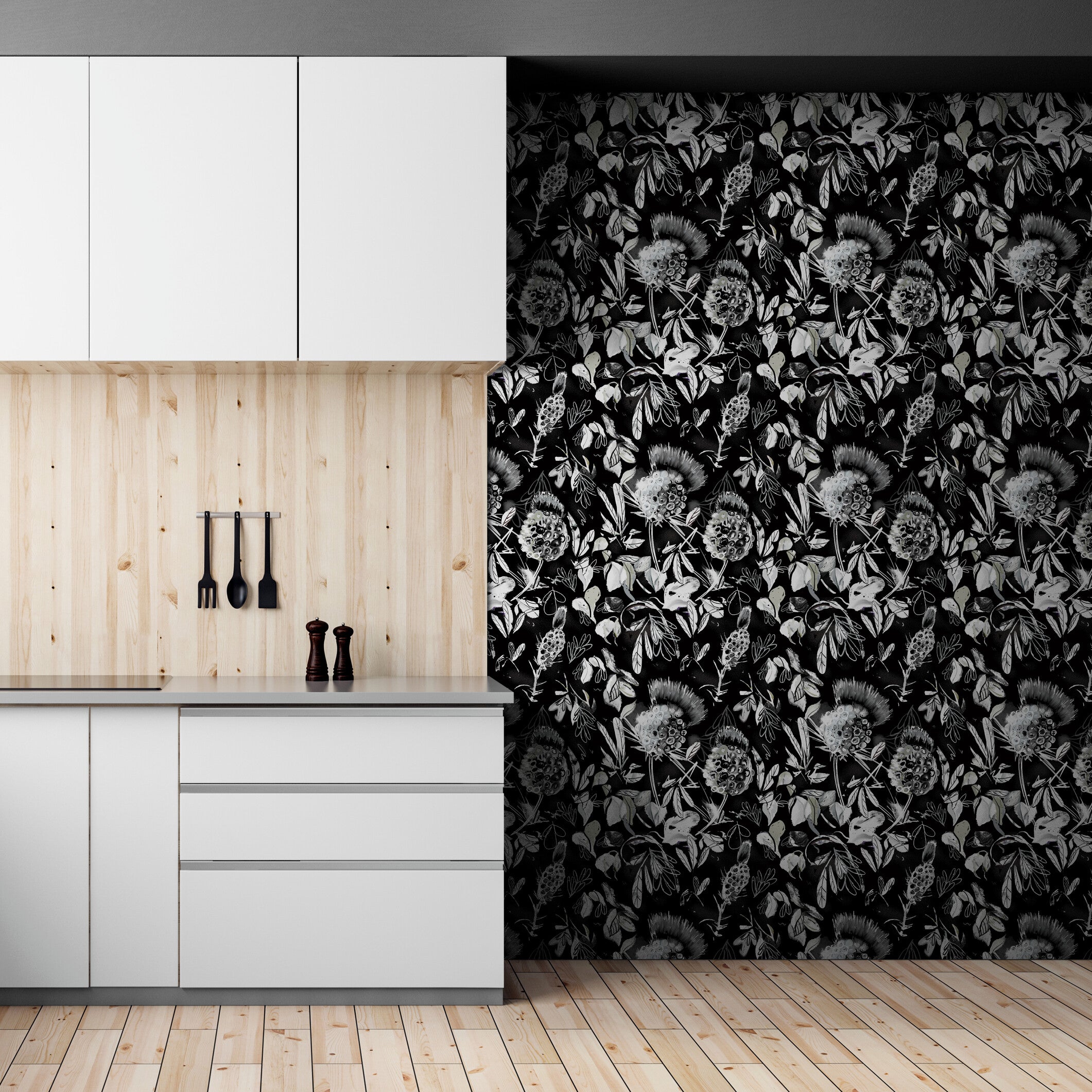 GDSL5020 Thistle Premium Peel and Stick Wallpaper Panel 26 inch Wide in Black White
